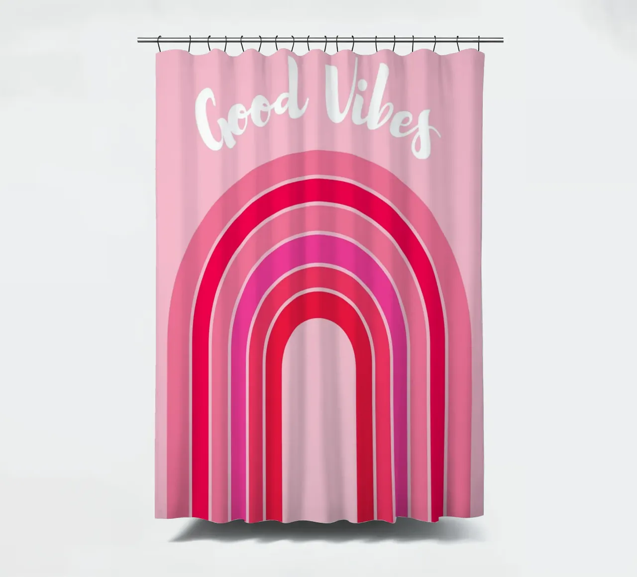 Good Vibes Rosa Grafica arcobaleno retrò con testo scritto a mano tenda da doccia da pdigitalprints