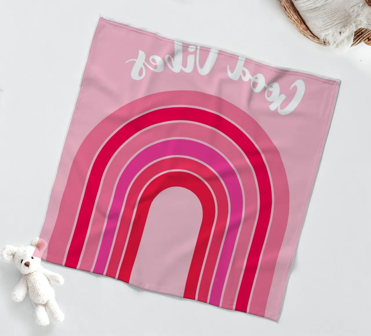 Good Vibes Rosa Grafica arcobaleno retrò con testo scritto a mano coperta in pile da pdigitalprints
