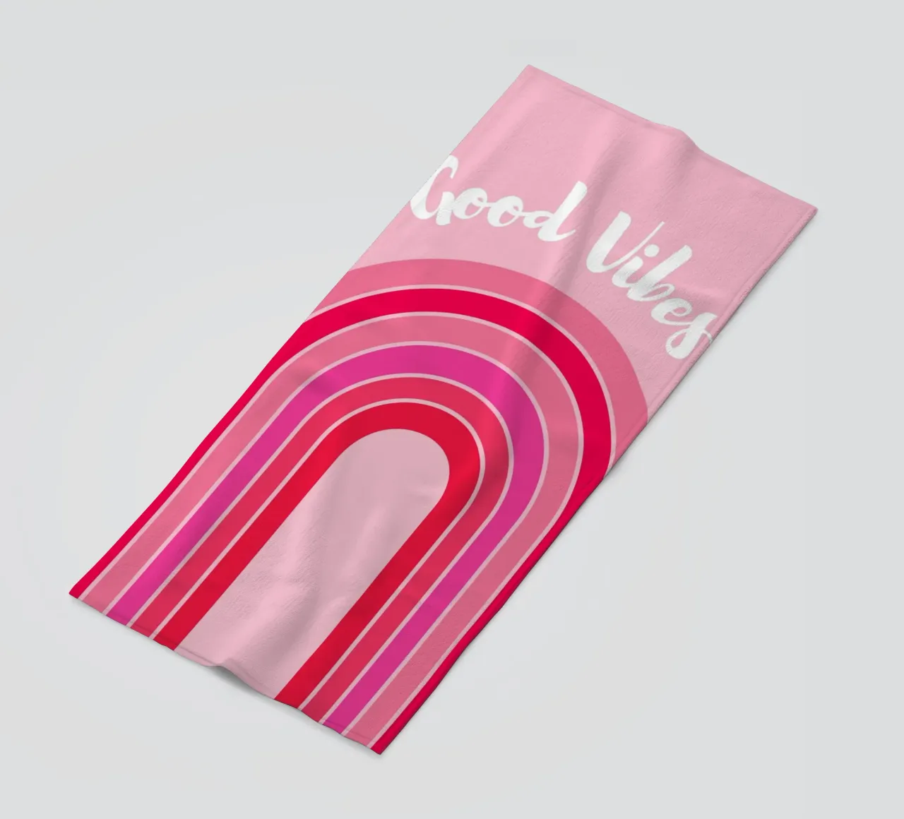 Good Vibes Rosa Grafica arcobaleno retrò con testo scritto a mano telo mare da pdigitalprints
