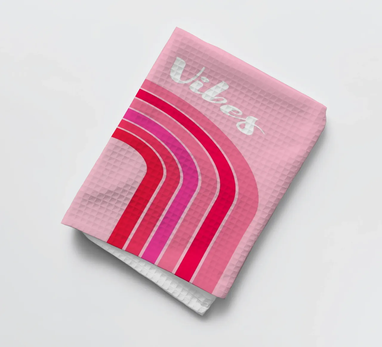 Good Vibes Rosa Grafica arcobaleno retrò con testo scritto a mano canovaccio da cucina da pdigitalprints