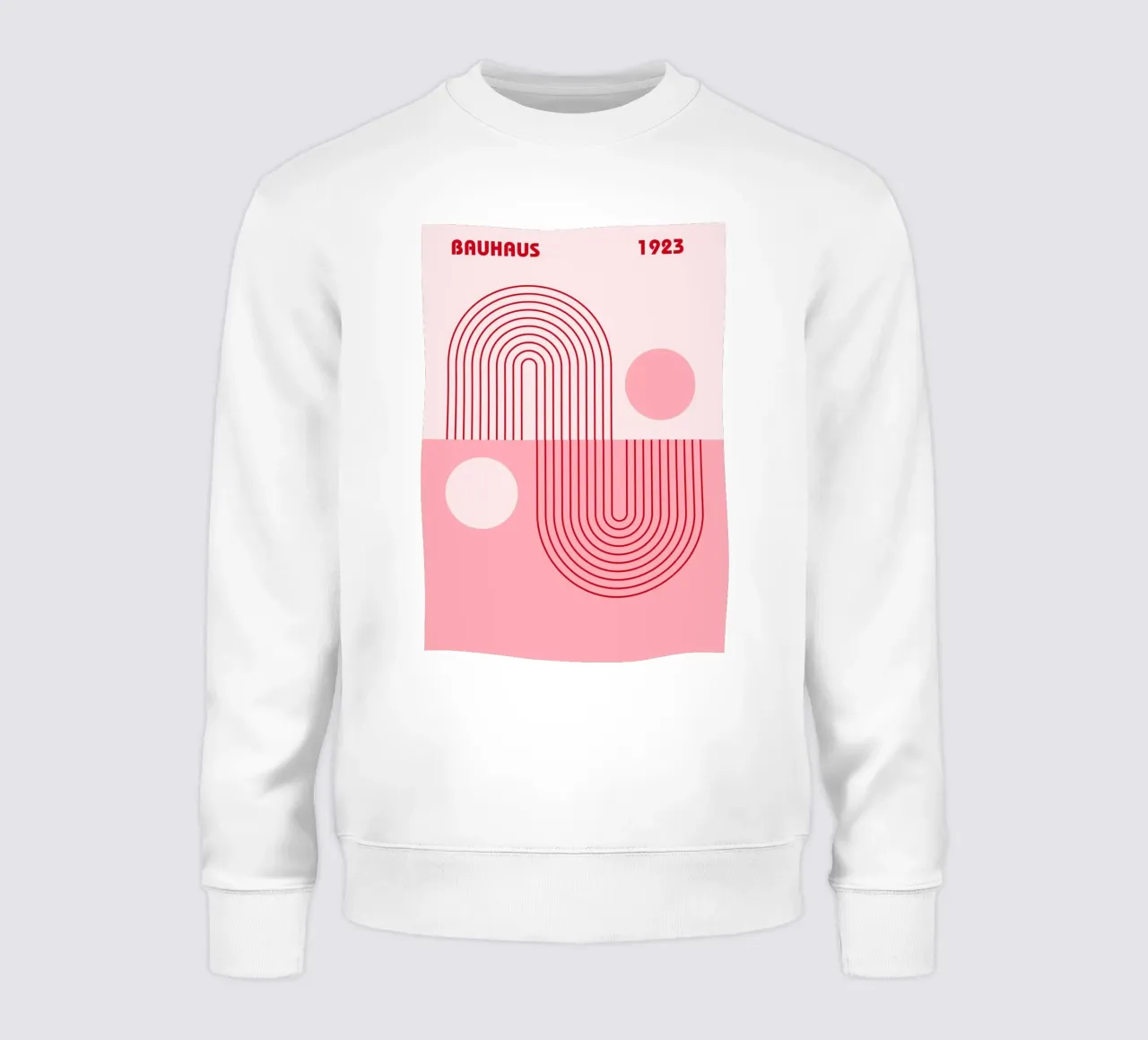 Geometrisch abstract ontwerp in Bauhaus-stijl in roze en rood sweatshirt van pdigitalprints