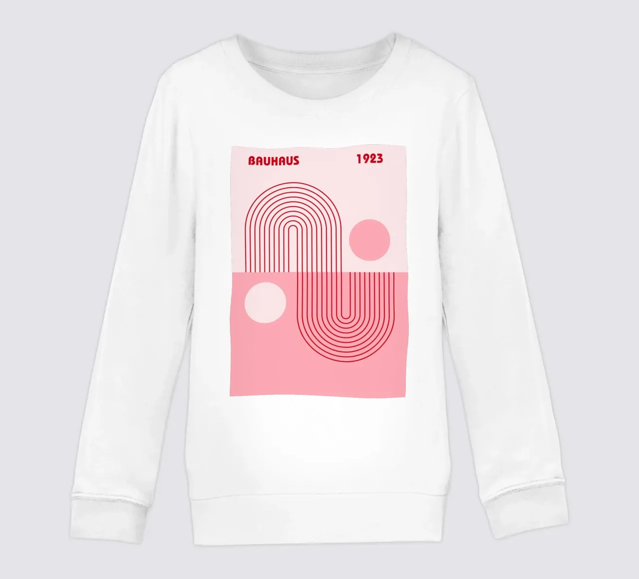 Geometric Bauhaus Style Abstract Design in Pink and Red kids sweatshirt by pdigitalprints