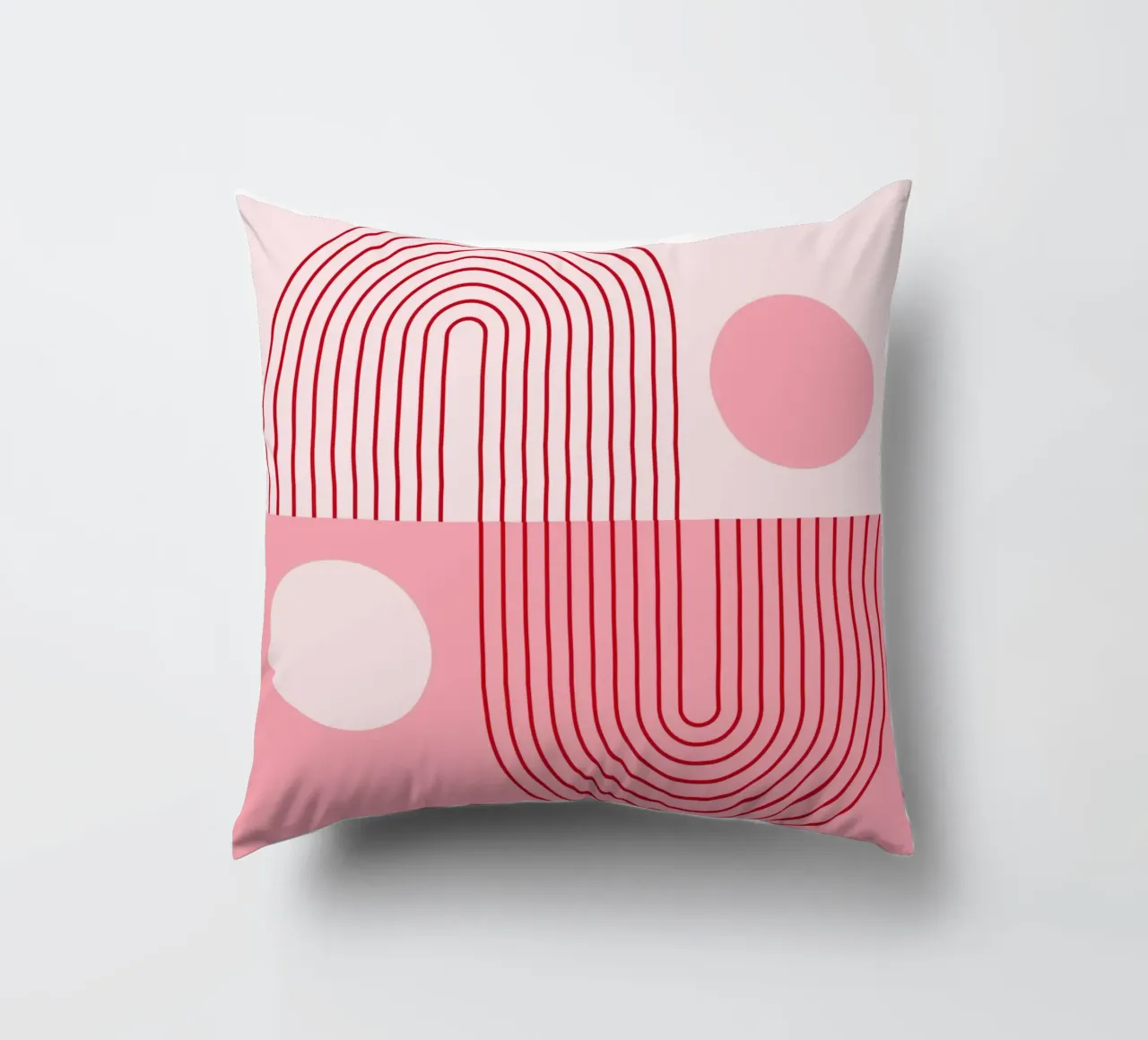 Geometric Bauhaus Style Abstract Design in Pink and Red decorative cushion by pdigitalprints