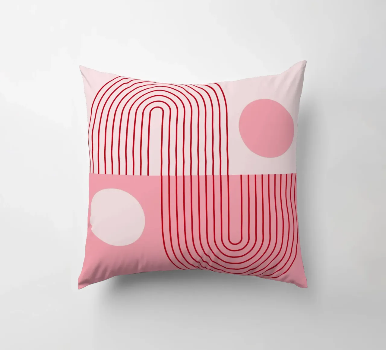 Geometric Bauhaus Style Abstract Design in Pink and Red decorative cushion by pdigitalprints
