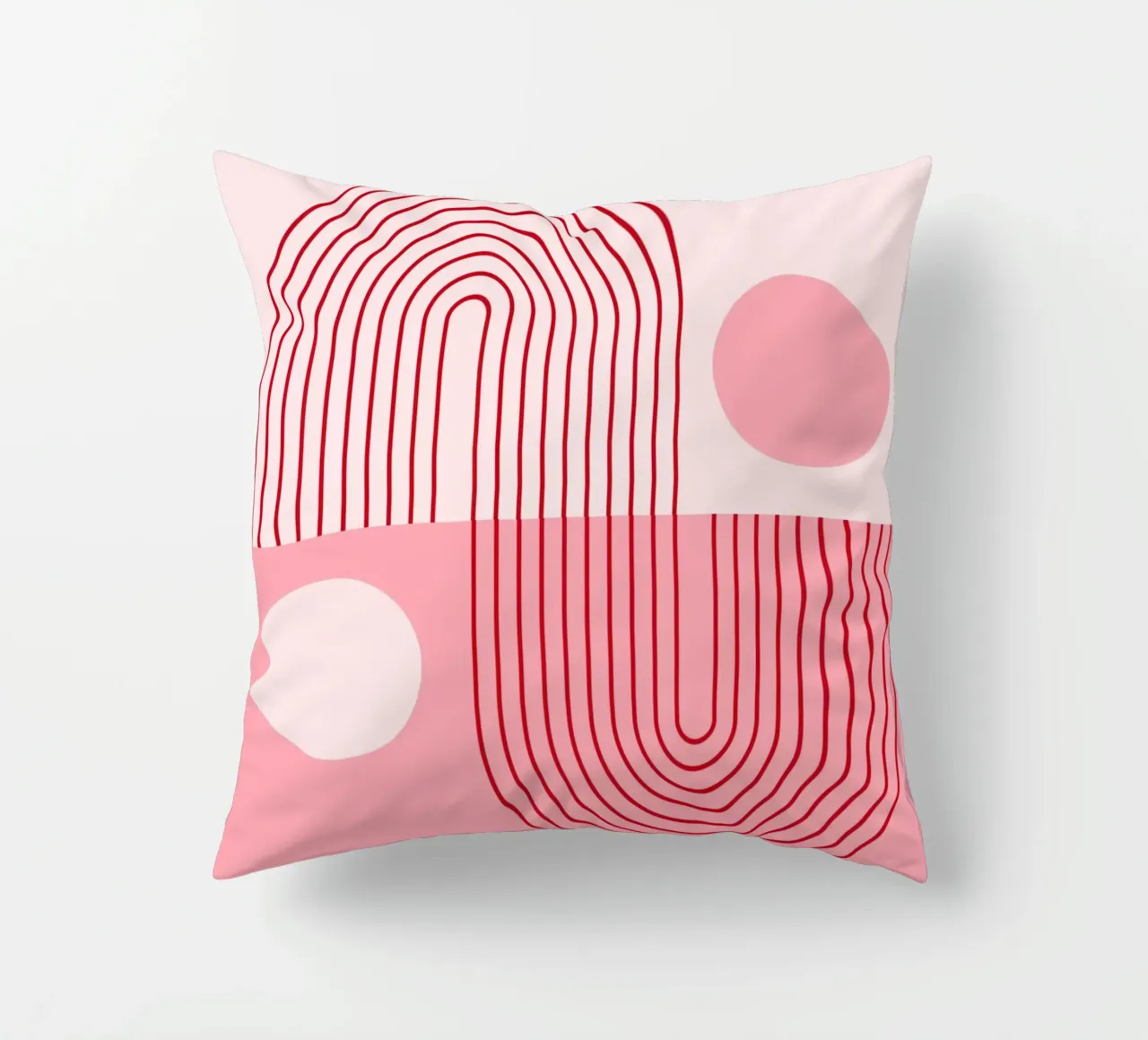Geometric Bauhaus Style Abstract Design in Pink and Red decorative cushion by pdigitalprints