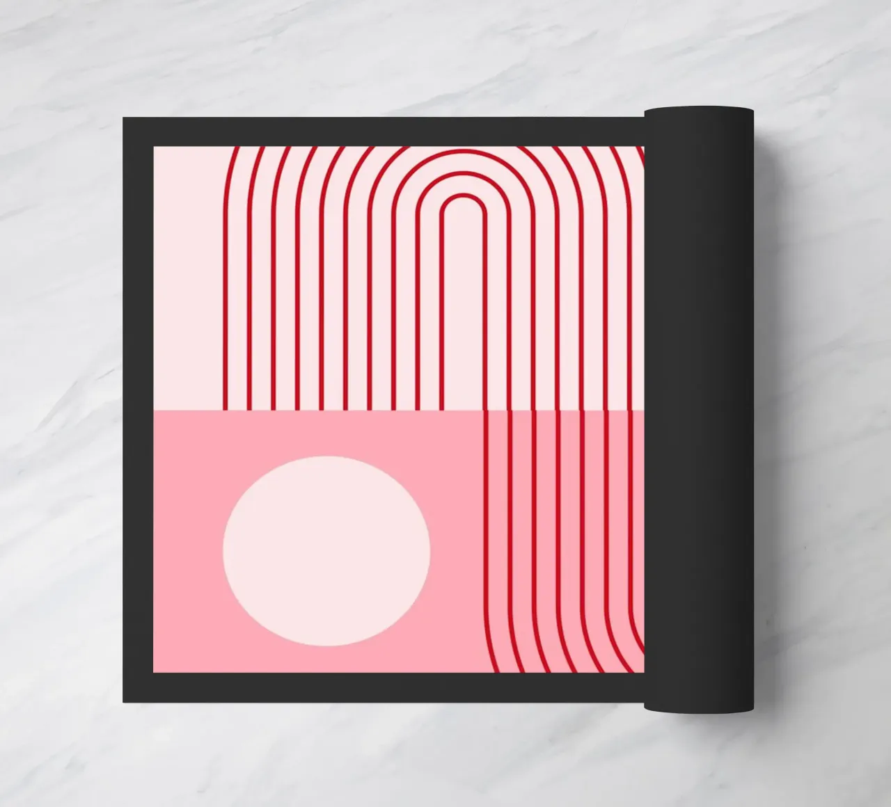 Geometric Bauhaus Style Abstract Design in Pink and Red doormat by pdigitalprints
