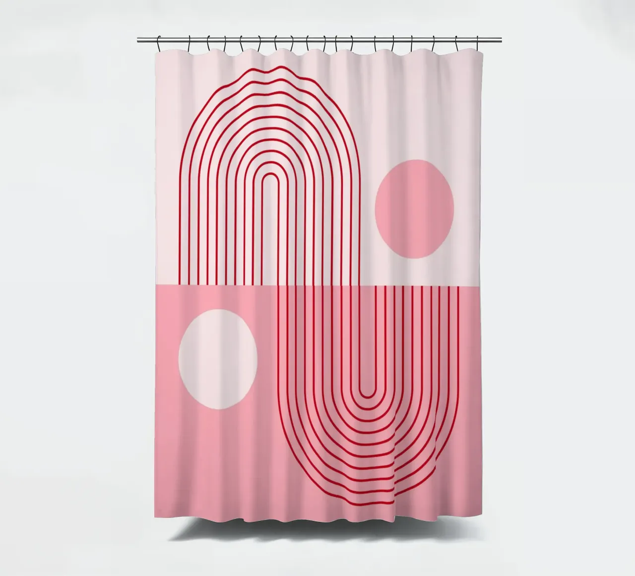 Geometrisch abstract ontwerp in Bauhaus-stijl in roze en rood douchegordijn van pdigitalprints