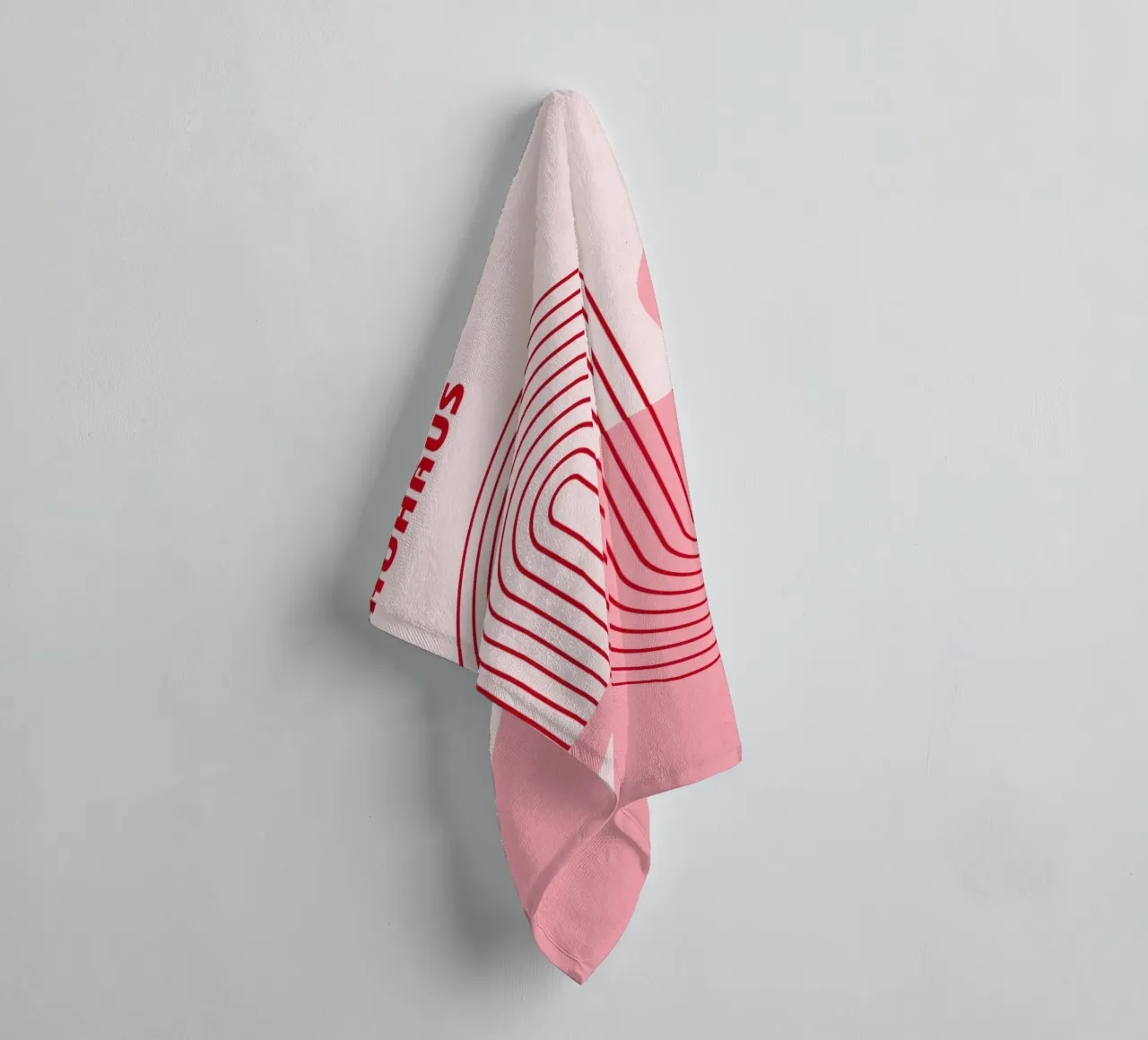 Geometric Bauhaus Style Abstract Design in Pink and Red towel by pdigitalprints