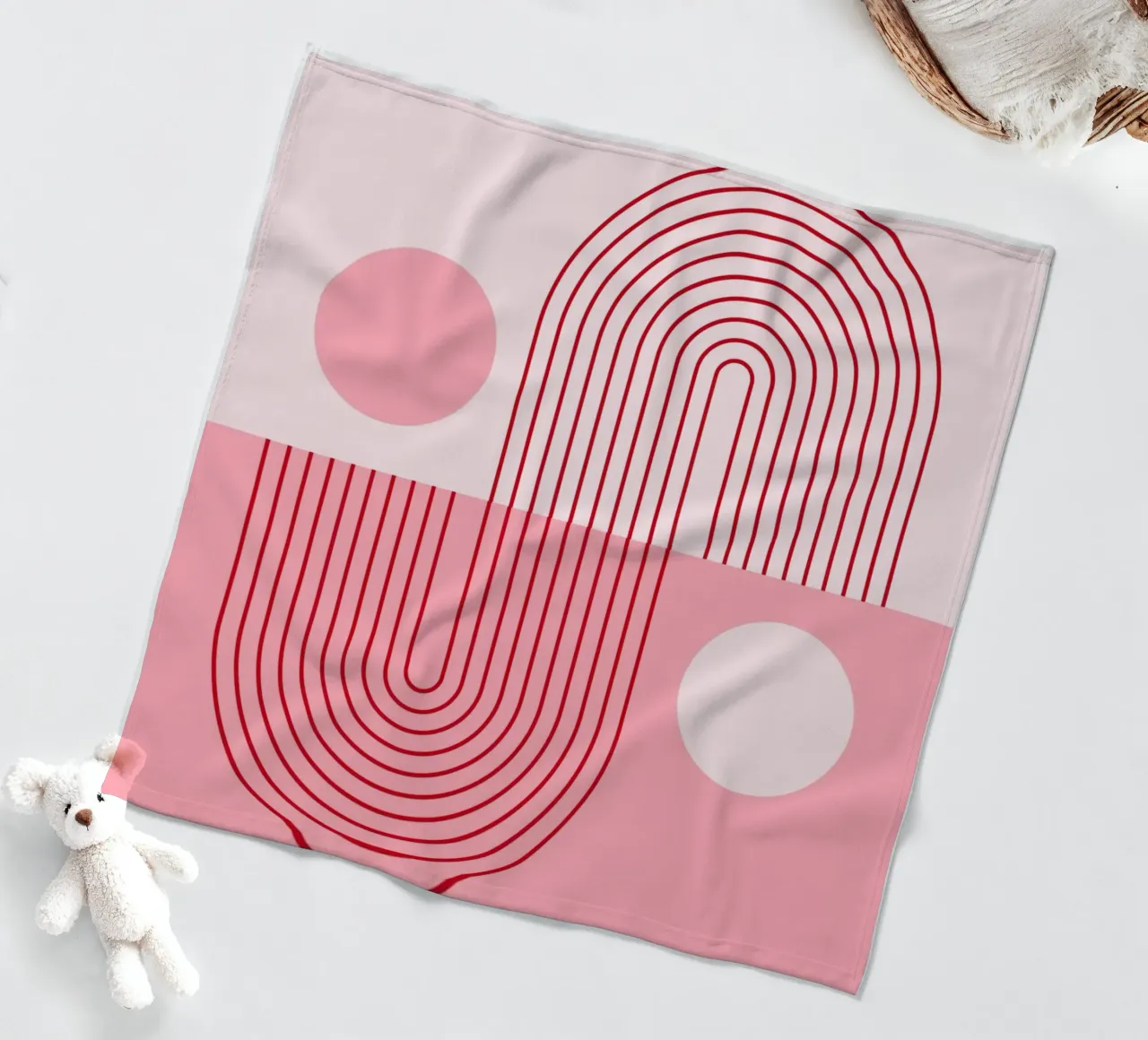 Geometric Bauhaus Style Abstract Design in Pink and Red fleece blanket by pdigitalprints