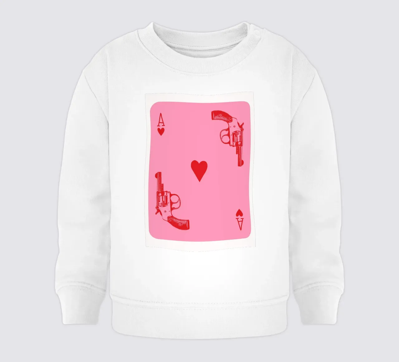Ace of Hearts Pop Art con revolver vintage in rosa e rosso felpa neonato da pdigitalprints