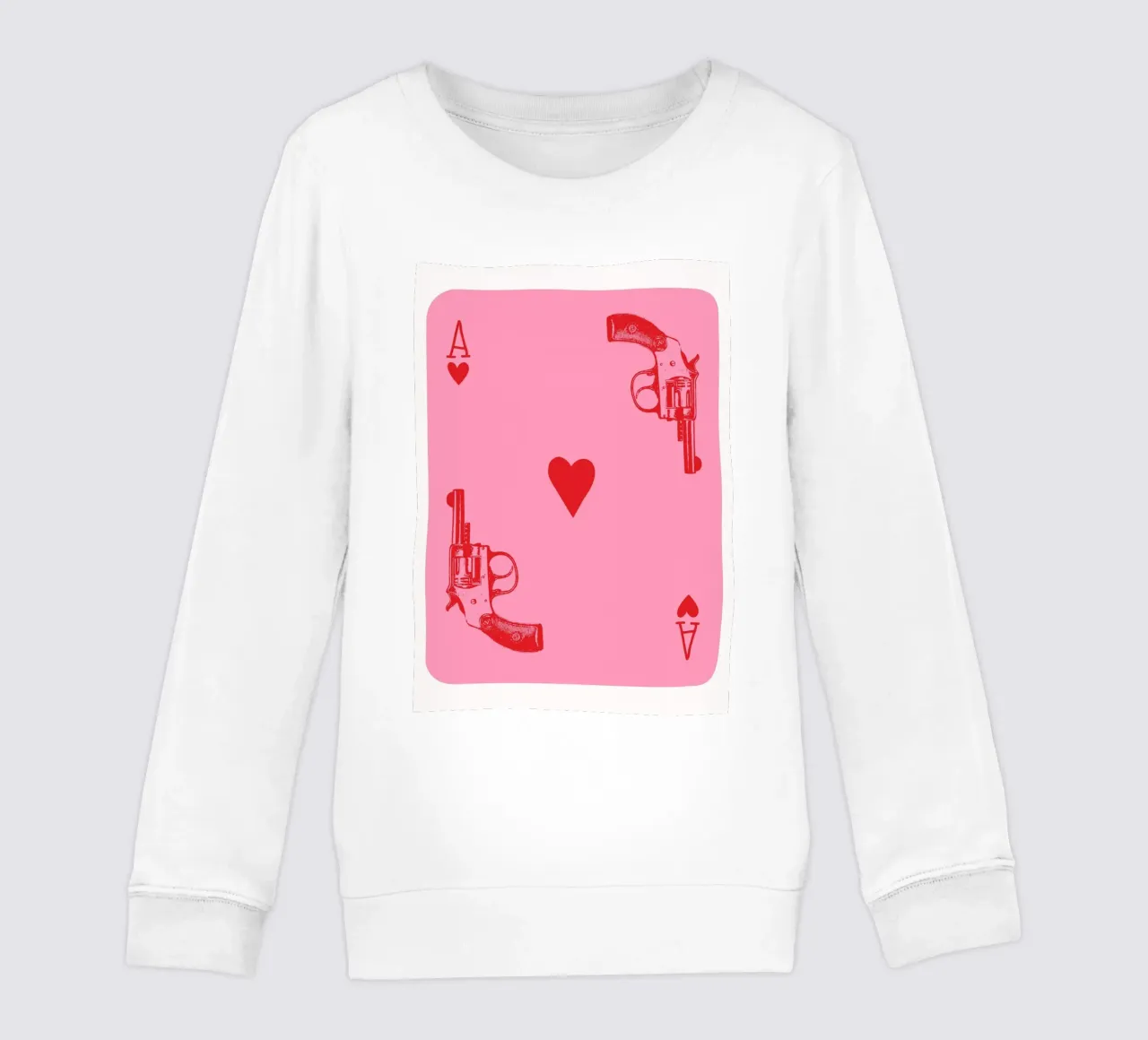 Ace of Hearts Pop Art con revolver vintage in rosa e rosso felpa bambino da pdigitalprints