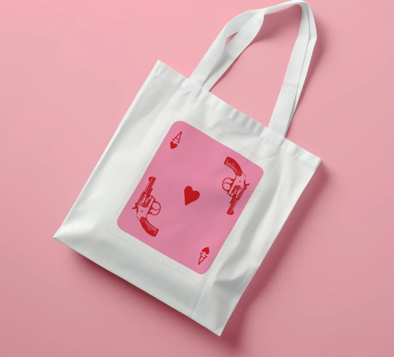 Ace of Hearts Pop Art con revolver vintage in rosa e rosso borsa in juta da pdigitalprints