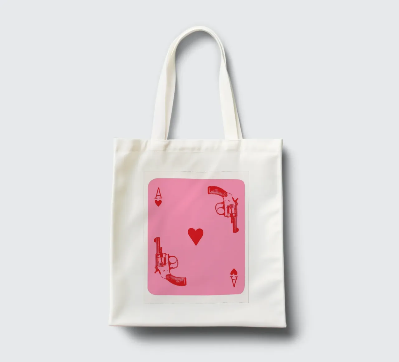 Ace of Hearts Pop Art con revolver vintage in rosa e rosso borsa in juta da pdigitalprints