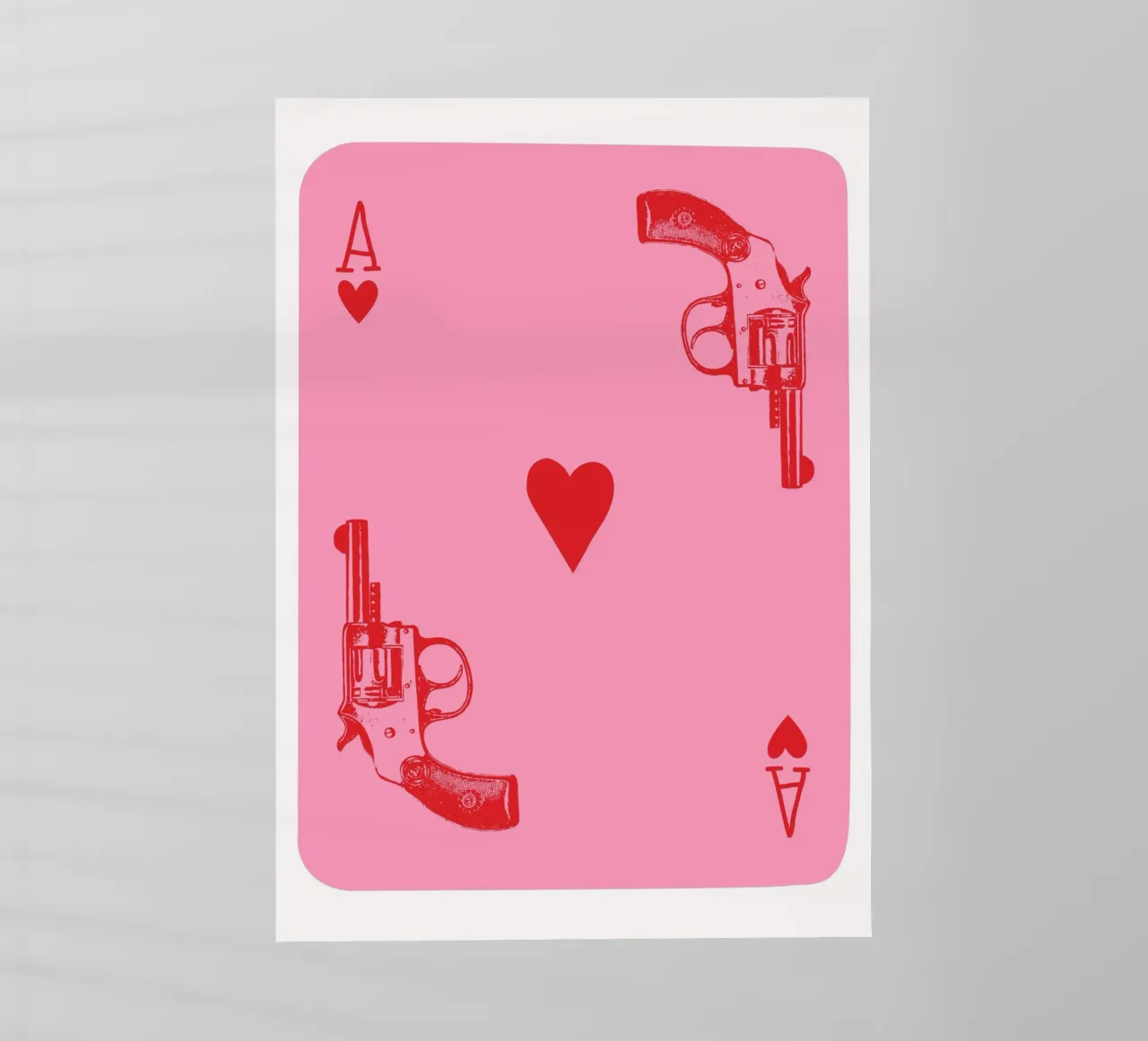 Ace of Hearts Pop Art con revolver vintage in rosa e rosso pellicola backlit da pdigitalprints