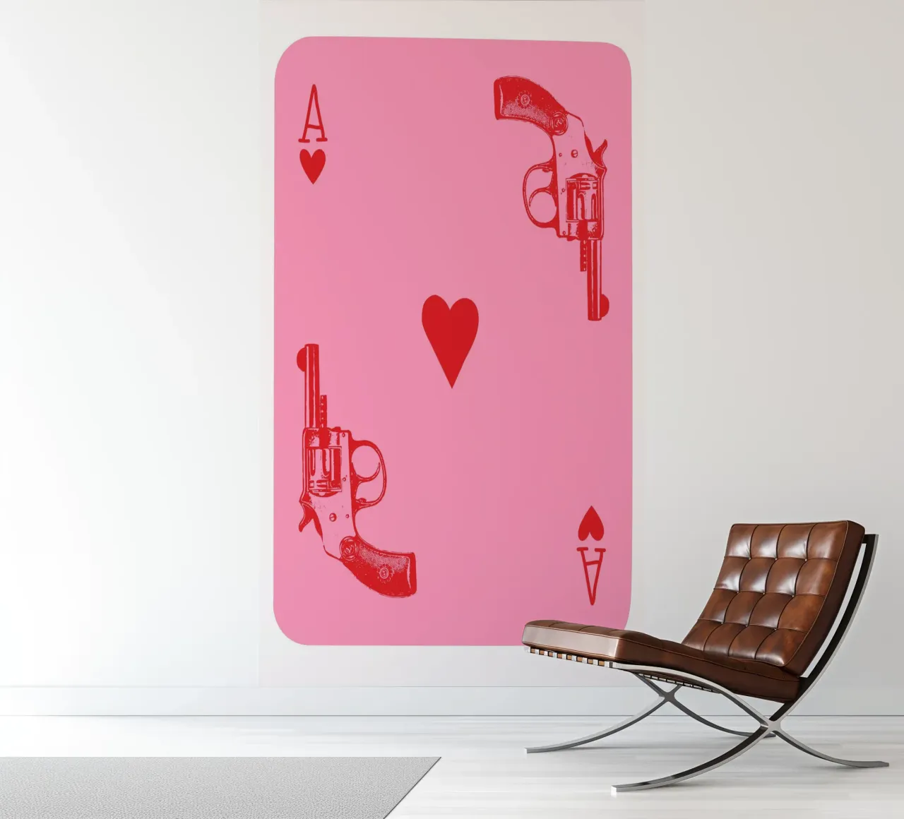 Ace of Hearts Pop Art with Vintage Revolvers in Pink and Red photo wallpaper by pdigitalprints