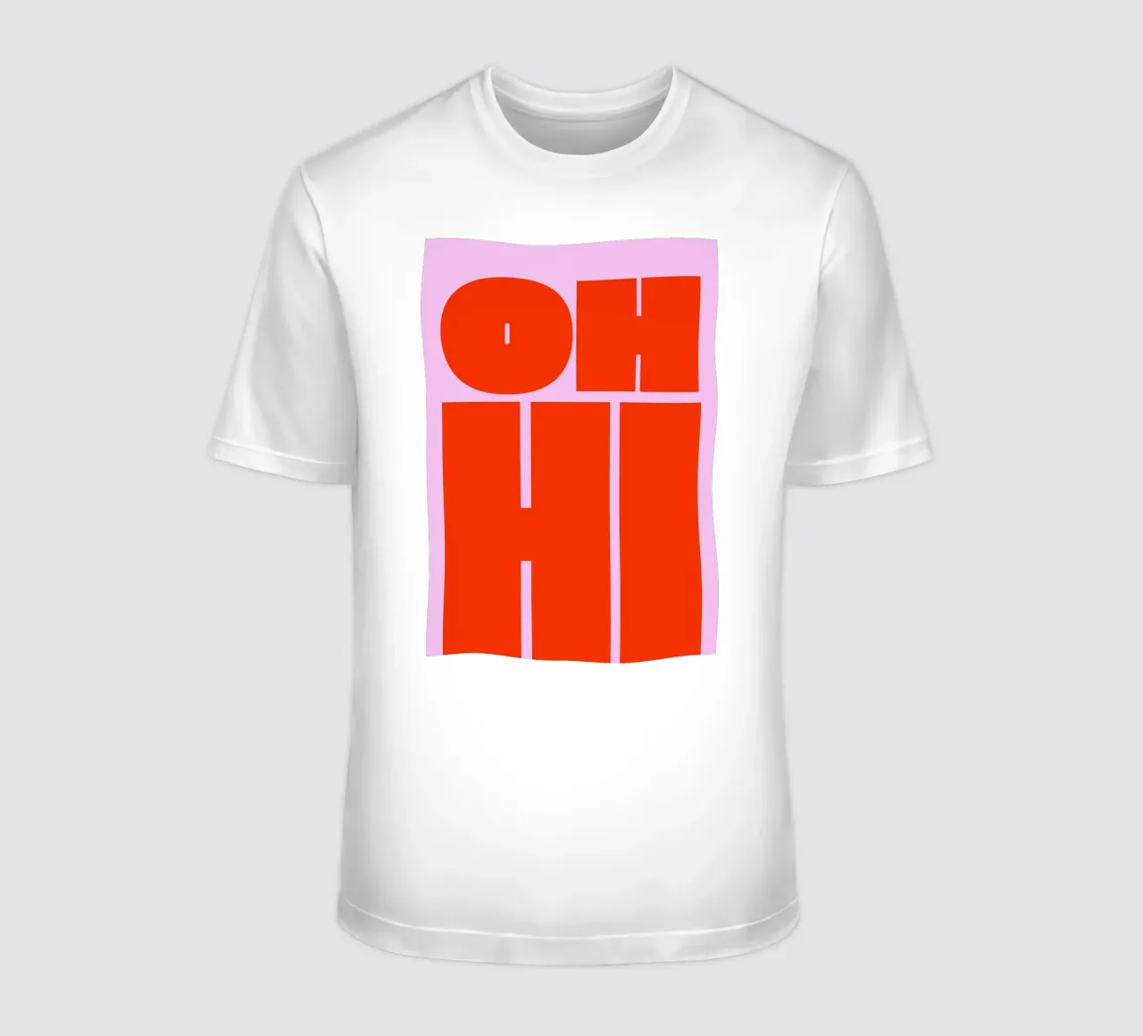 Arte tipografica retrò in grassetto con "OH HI" in rosso su rosa t-shirt da pdigitalprints