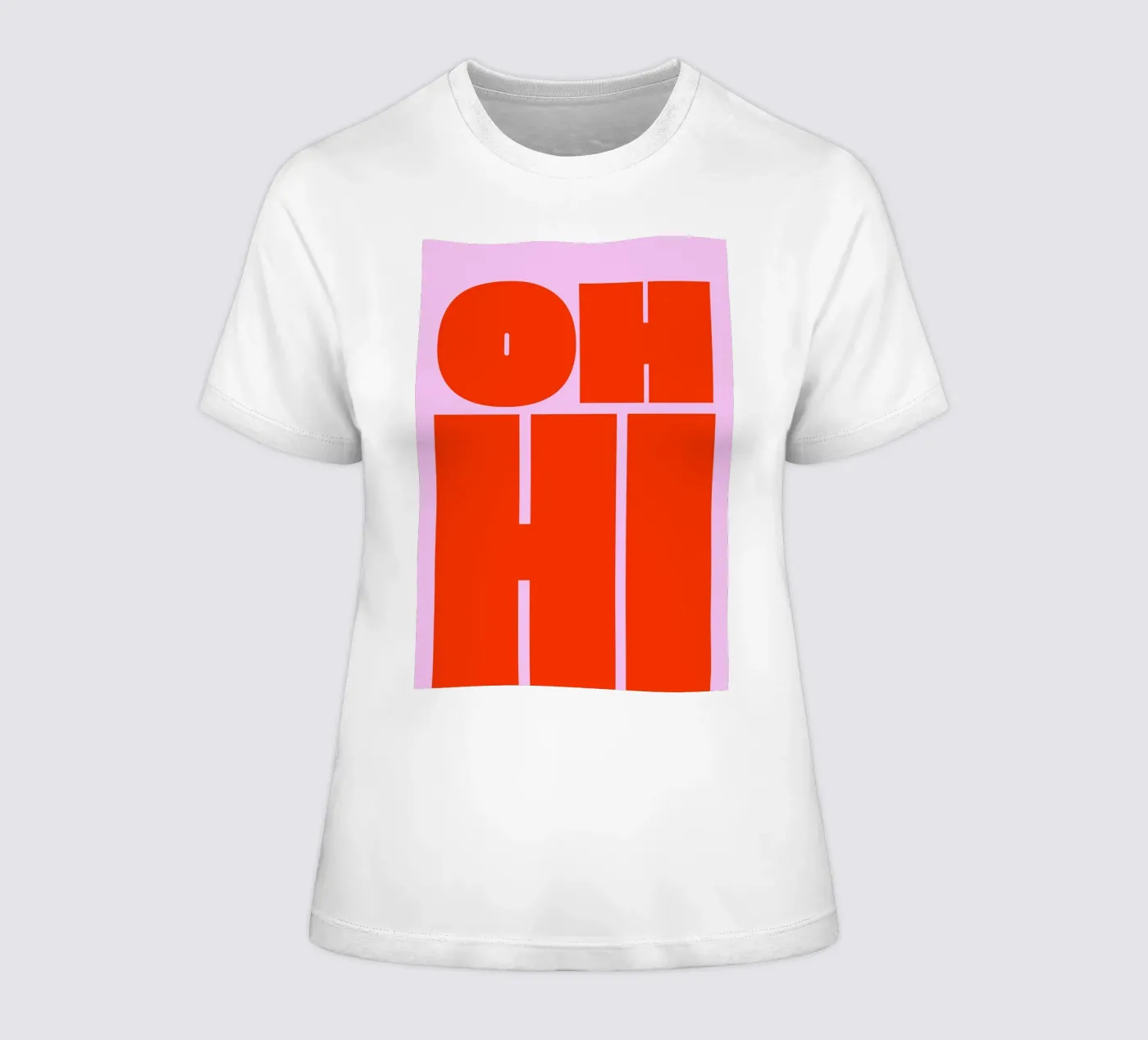 Kühnes Retro-Typografie-Kunstwerk mit "OH HI" in Rot auf Rosa Frauen T-Shirt von pdigitalprints
