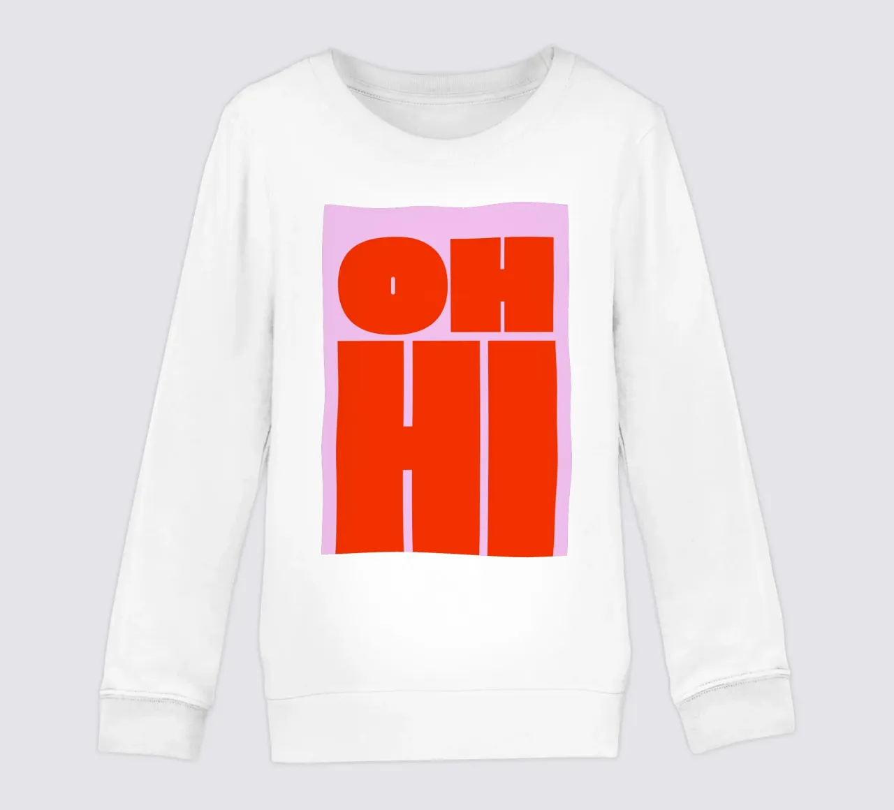 Bold Retro Typography Art with "OH HI" in Red on Pink kids sweatshirt by pdigitalprints