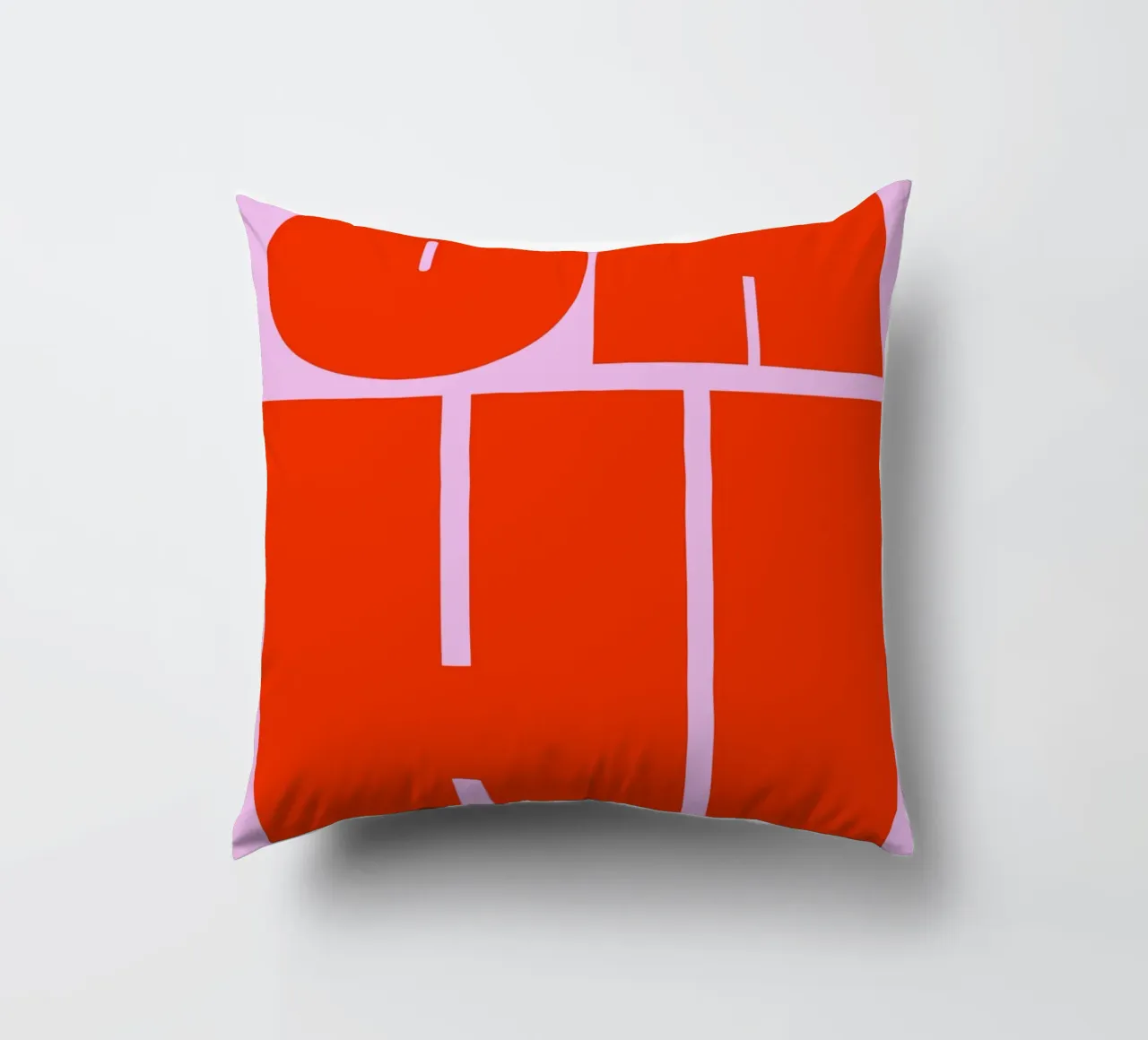 Bold Retro Typography Art with "OH HI" in Red on Pink decorative cushion by pdigitalprints
