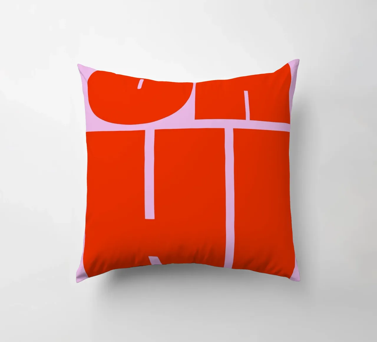 Bold Retro Typography Art with "OH HI" in Red on Pink decorative cushion by pdigitalprints
