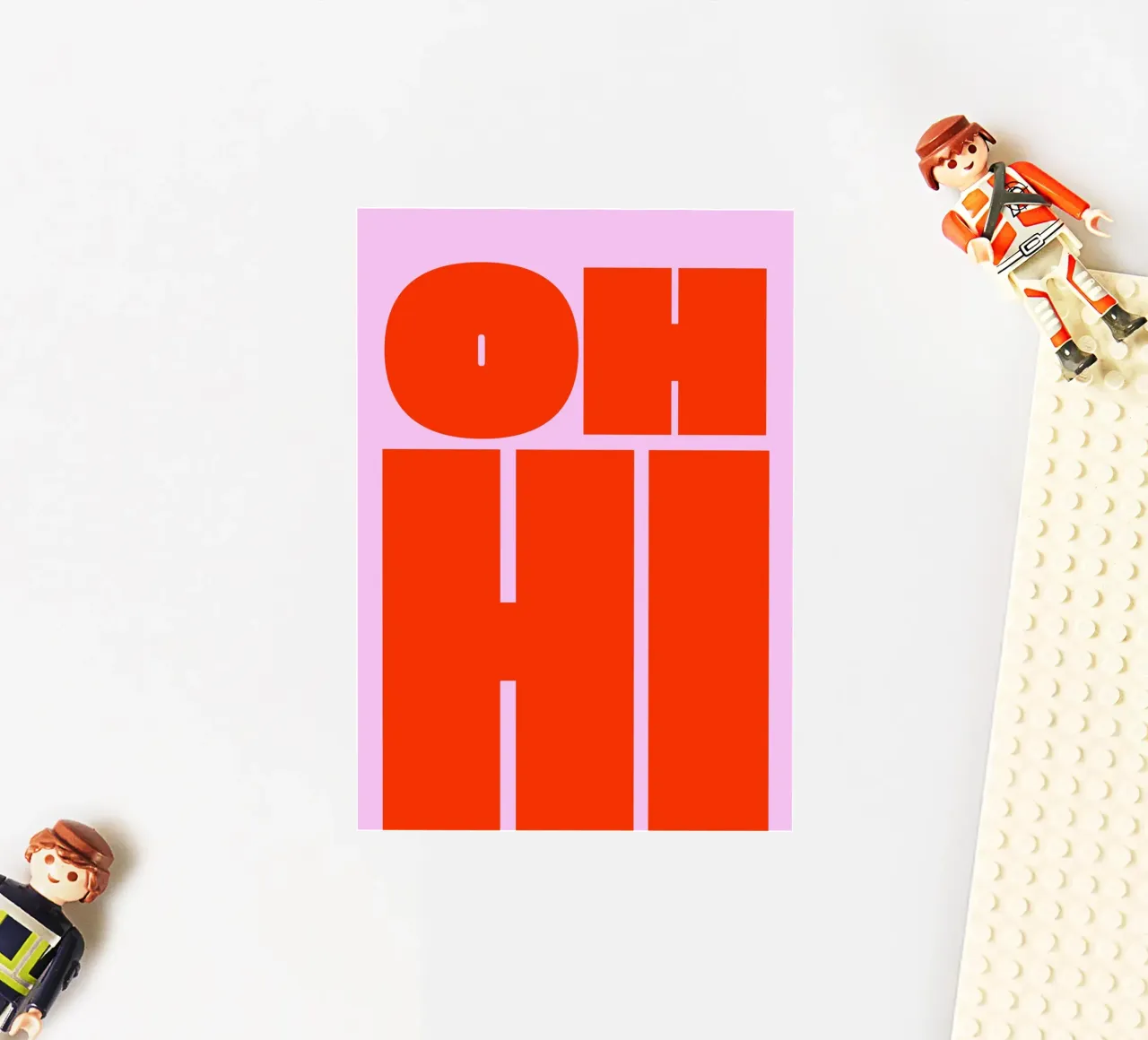 Bold Retro Typography Art with "OH HI" in Red on Pink sticker by pdigitalprints