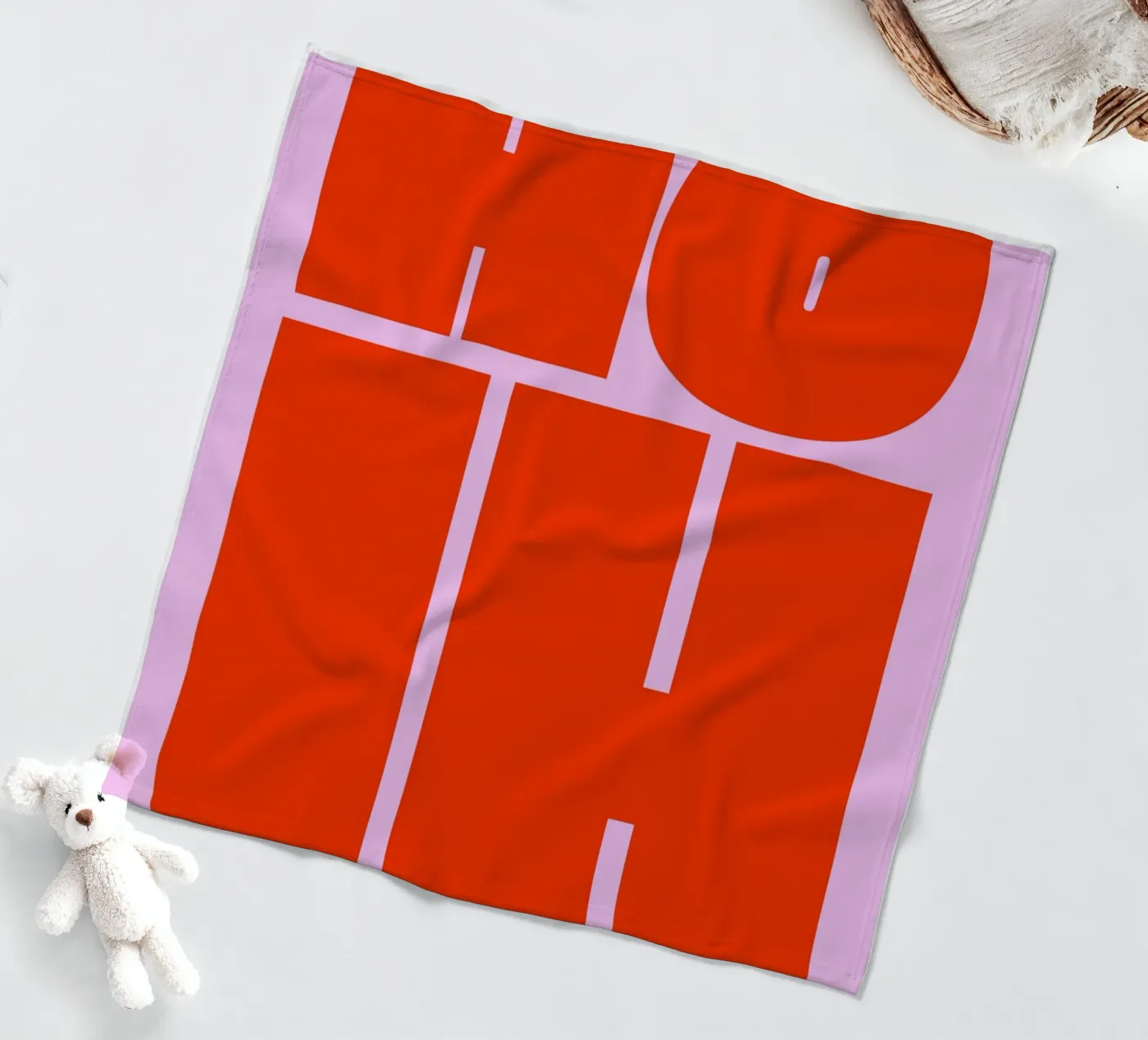 Kühnes Retro-Typografie-Kunstwerk mit "OH HI" in Rot auf Rosa Fleecedecke von pdigitalprints
