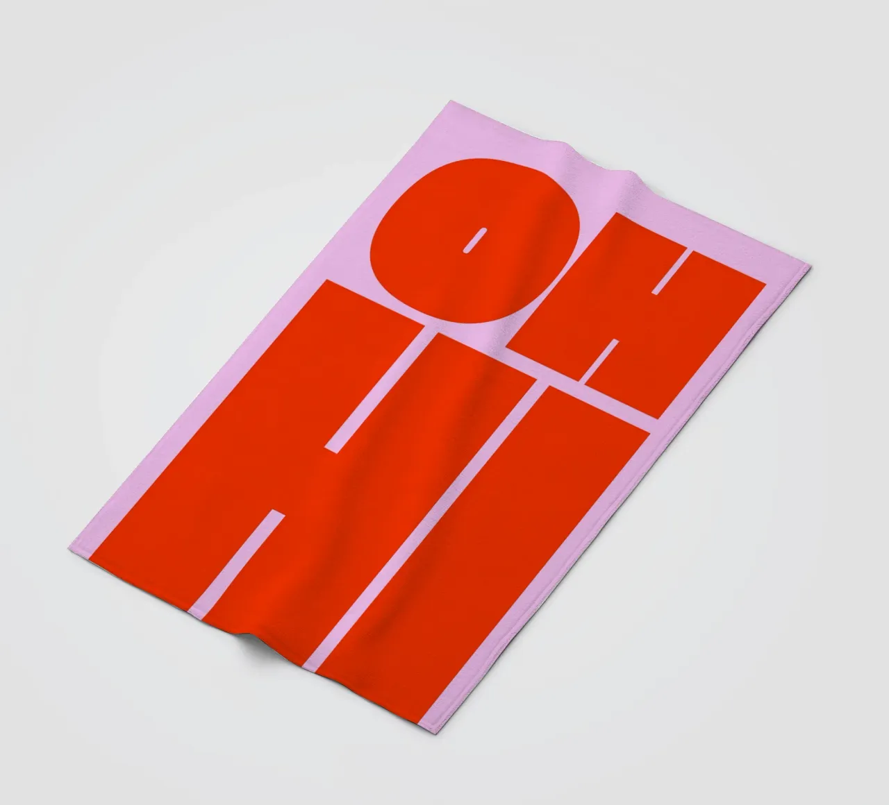 Bold Retro Typography Art with "OH HI" in Red on Pink fleece blanket by pdigitalprints