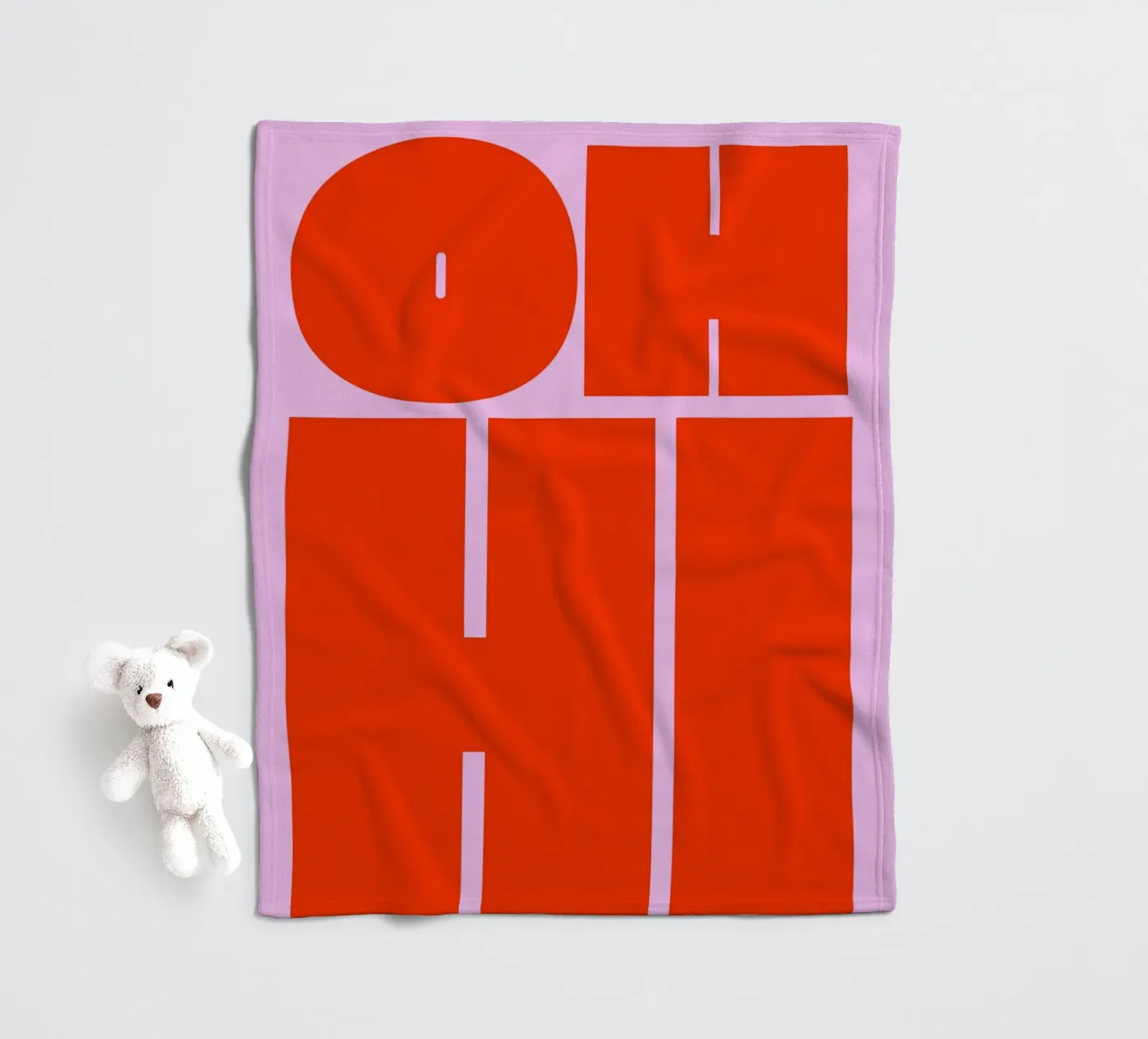 Kühnes Retro-Typografie-Kunstwerk mit "OH HI" in Rot auf Rosa Fleecedecke von pdigitalprints