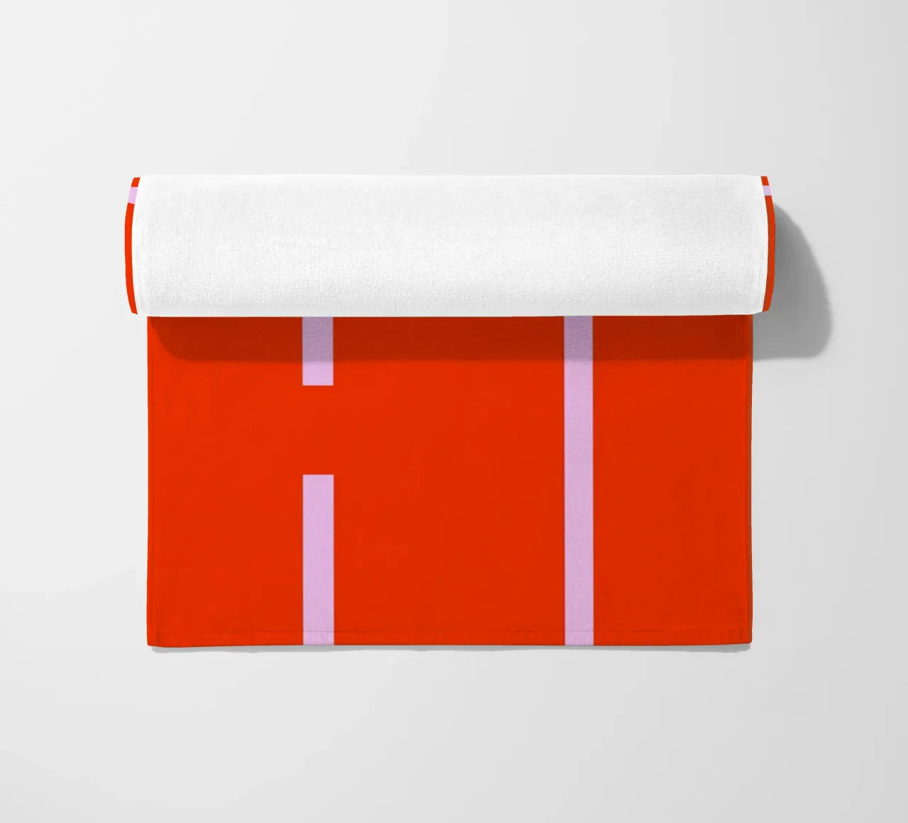 Bold Retro Typography Art with "OH HI" in Red on Pink beach towel by pdigitalprints