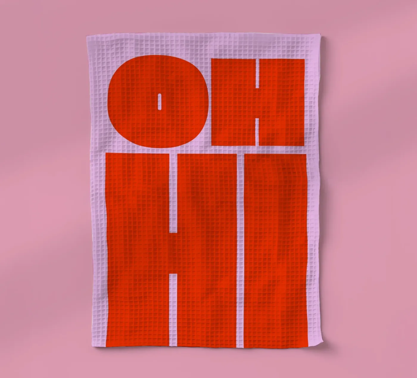 Kühnes Retro-Typografie-Kunstwerk mit "OH HI" in Rot auf Rosa Geschirrtuch von pdigitalprints