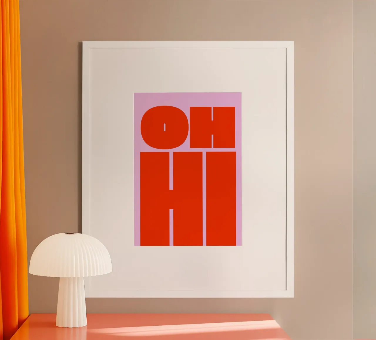 Arte tipografica retrò in grassetto con "OH HI" in rosso su rosa poster da pdigitalprints