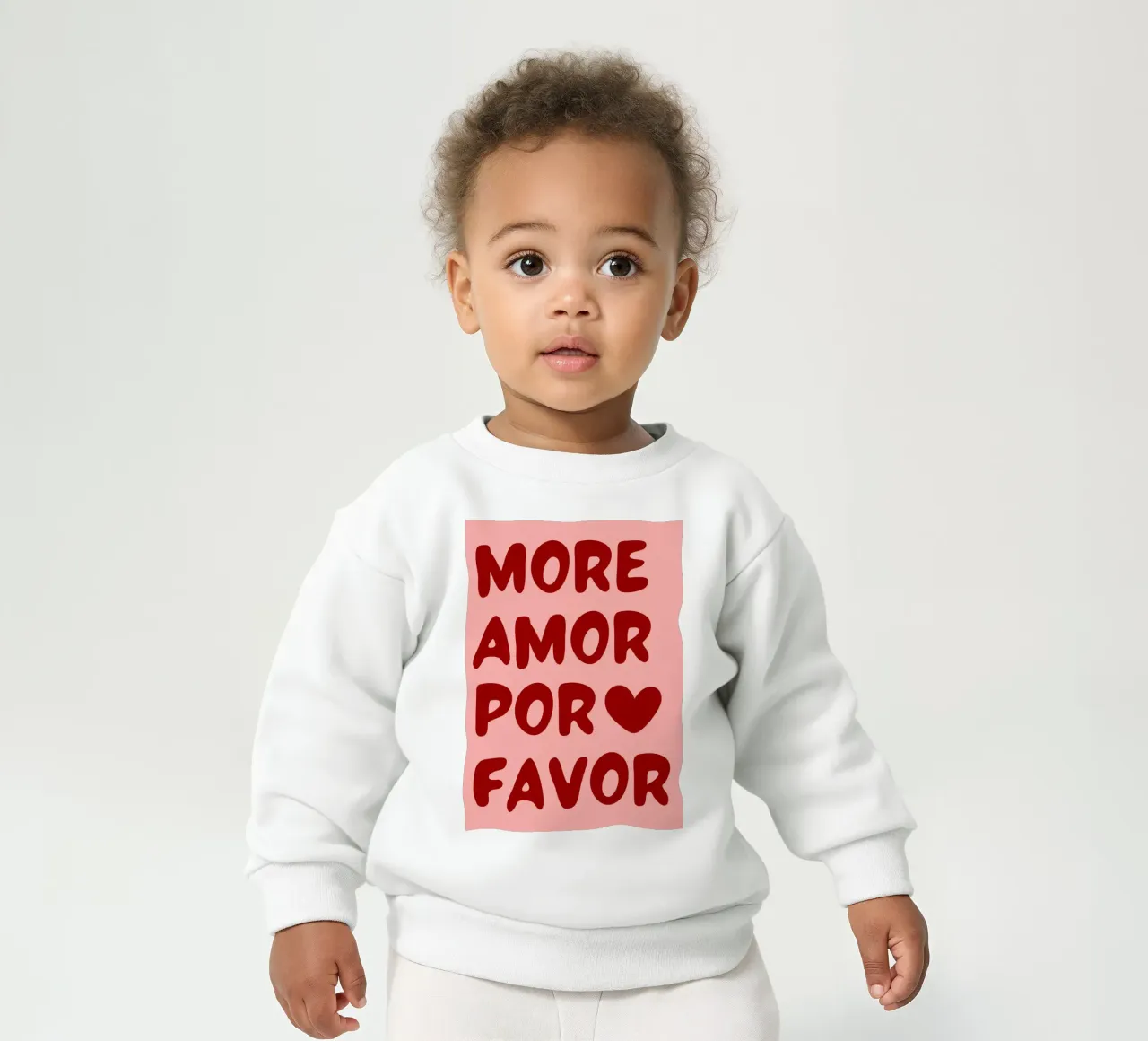 More Amor Por Favor Quote in Bold Red on Pink Background sudadera de bebé de pdigitalprints