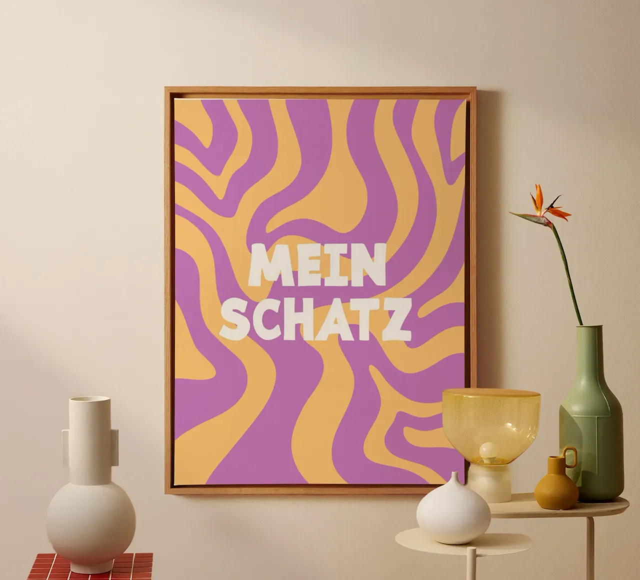 Paars Gele Golflijn canvas met Baklijst van MODERN NUANCE