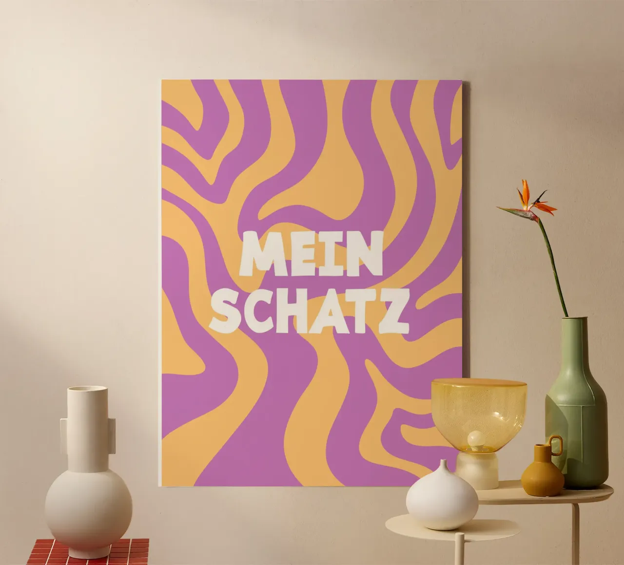 Paars Gele Golflijn canvas met Baklijst van MODERN NUANCE