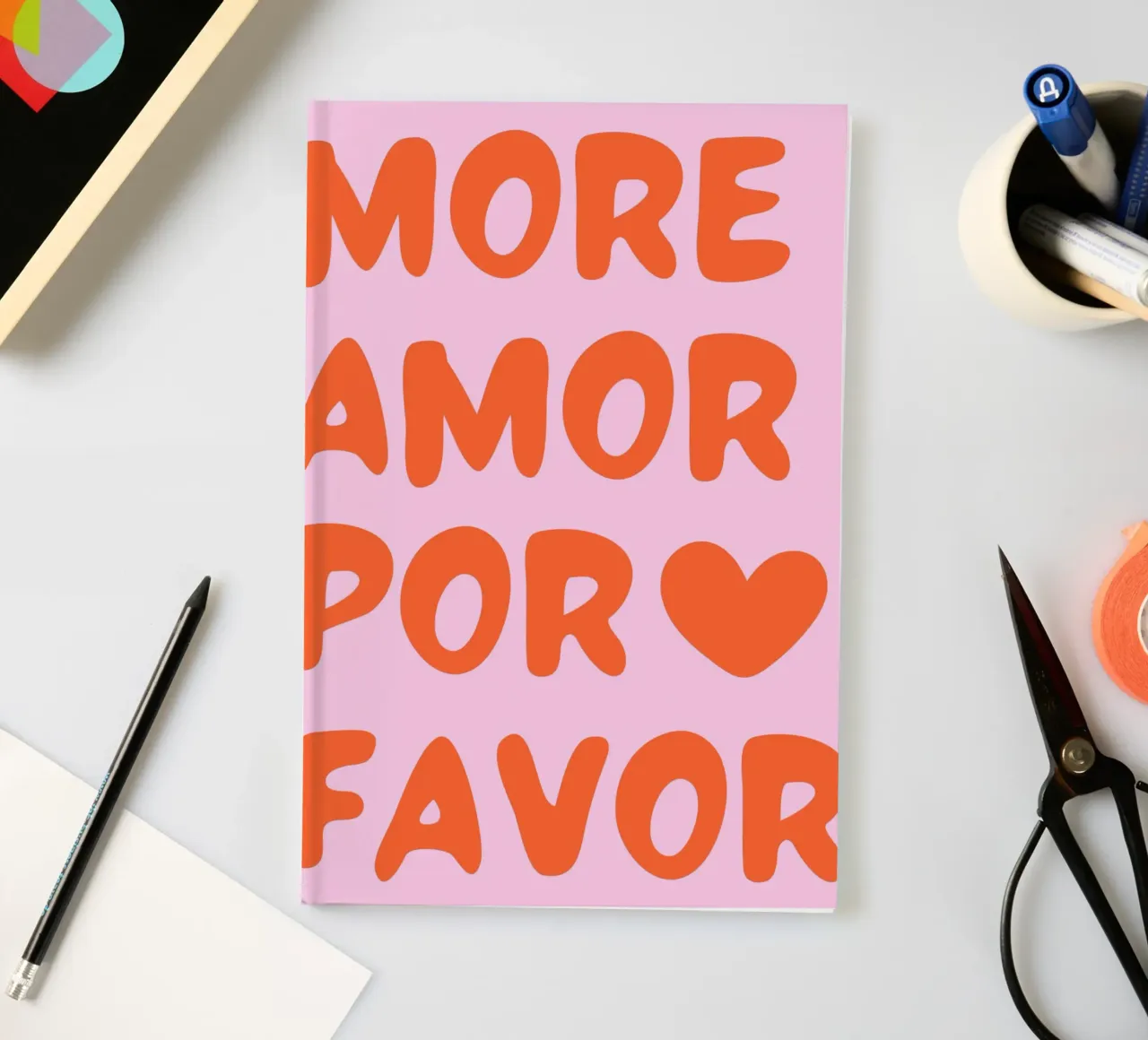 Bold Retro Typography Art with “More Amor Por Favor” notebook by pdigitalprints