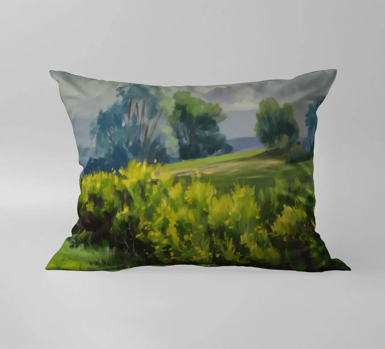 Emerald Field Haze decorative cushion by Celestial Harmony