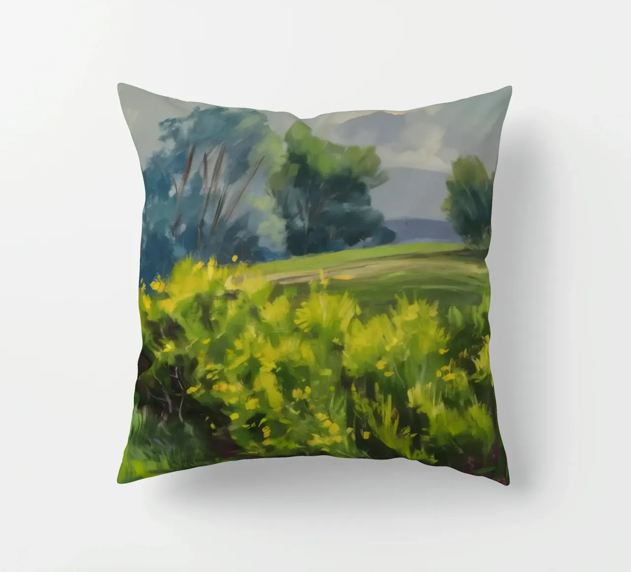 Emerald Field Haze decorative cushion by Celestial Harmony