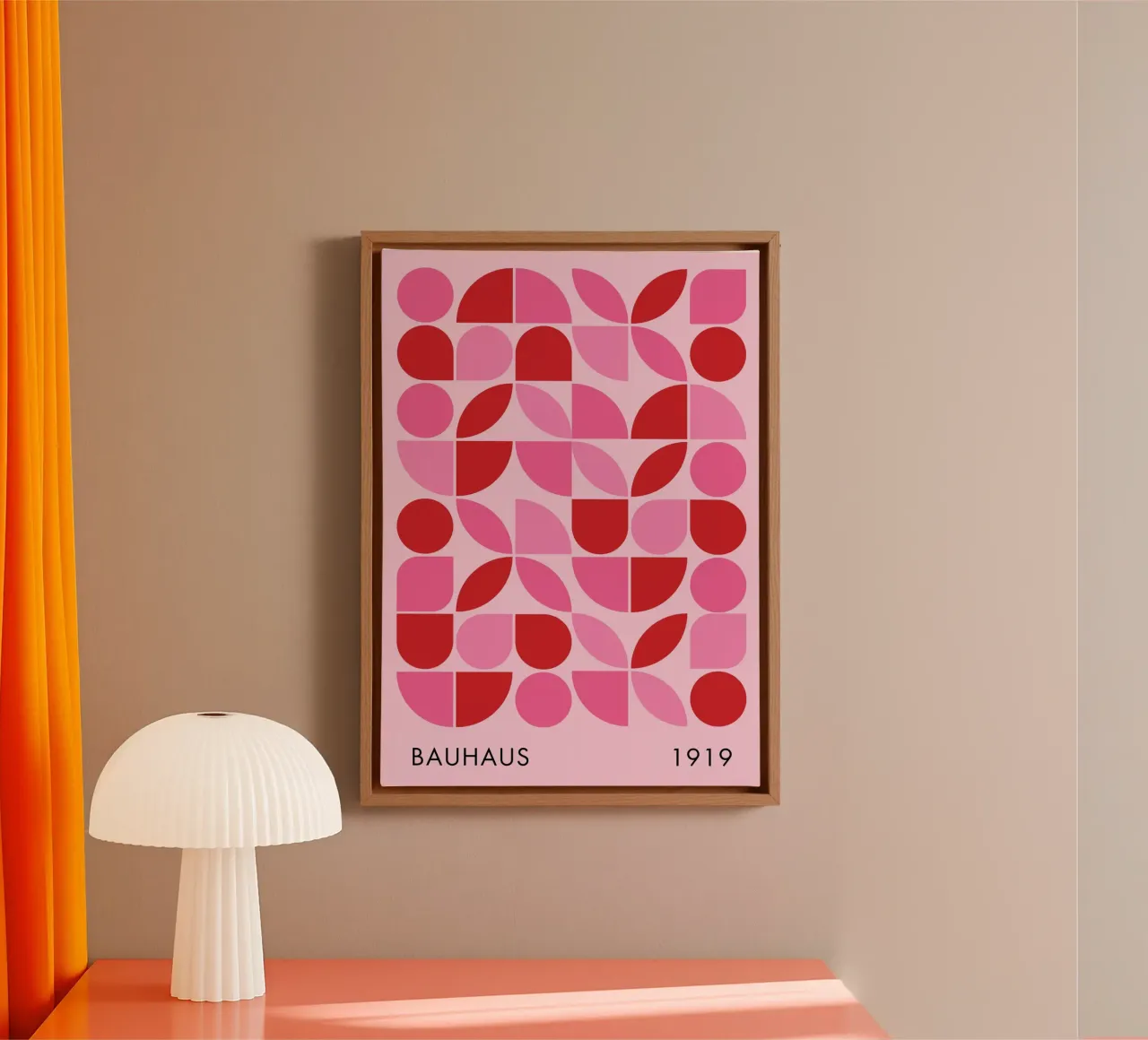Geometric Bauhaus Art Print in Pink and Red canvas with Floater frame by pdigitalprints