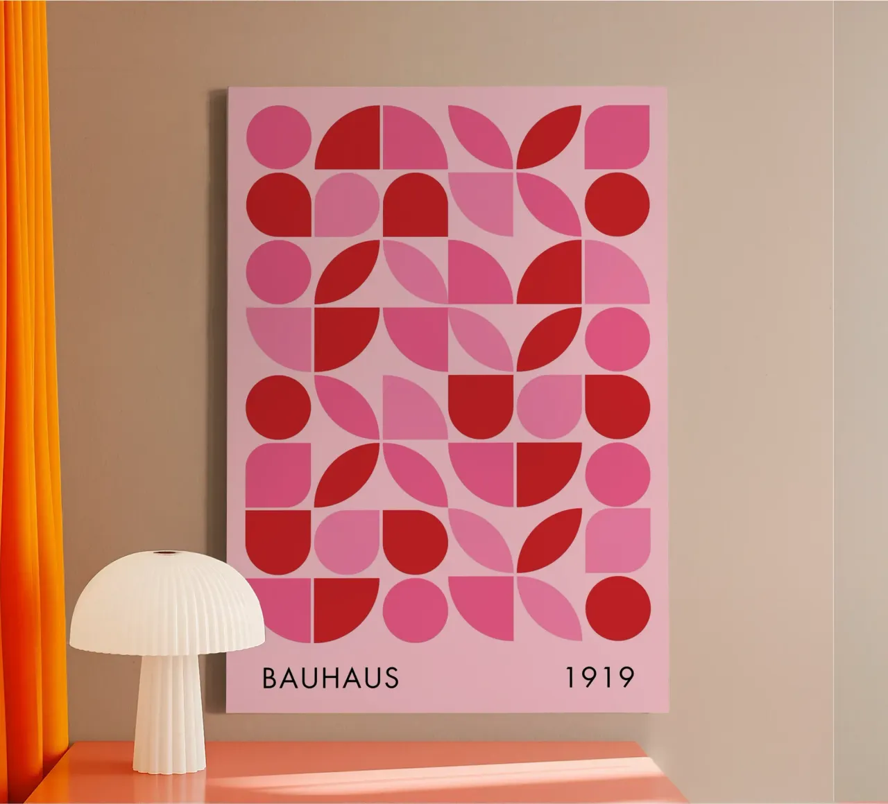 Geometric Bauhaus Art Print in Pink and Red canvas with Floater frame by pdigitalprints