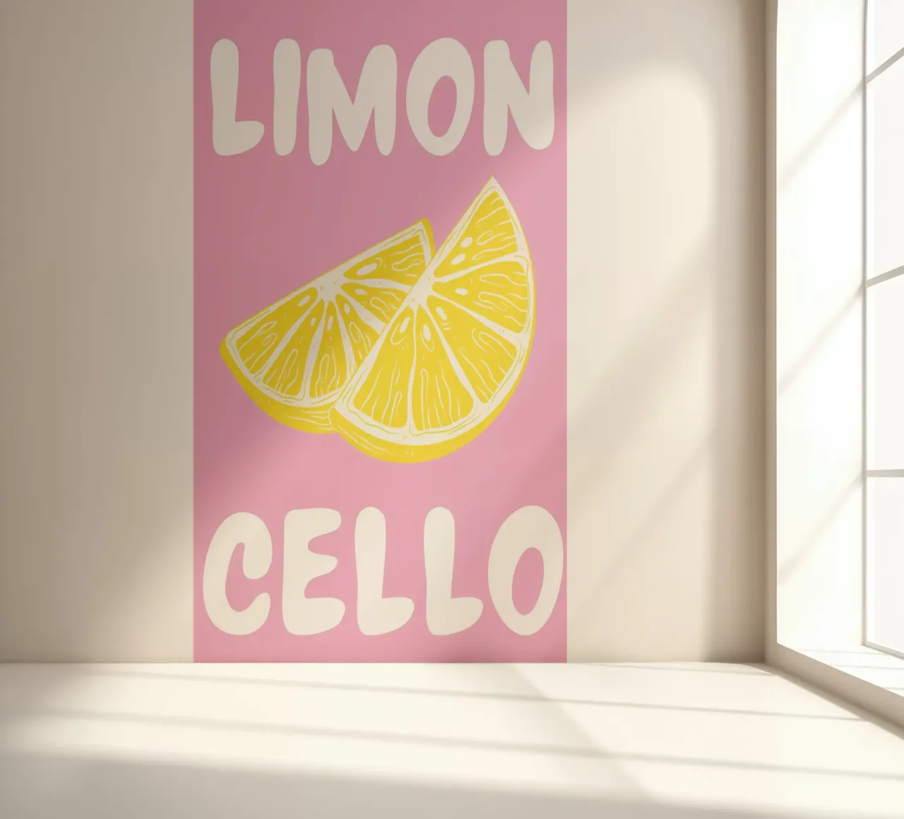 Limoncello Lemon Slice Art Print con rosa y amarillo intenso papel para pared de pdigitalprints