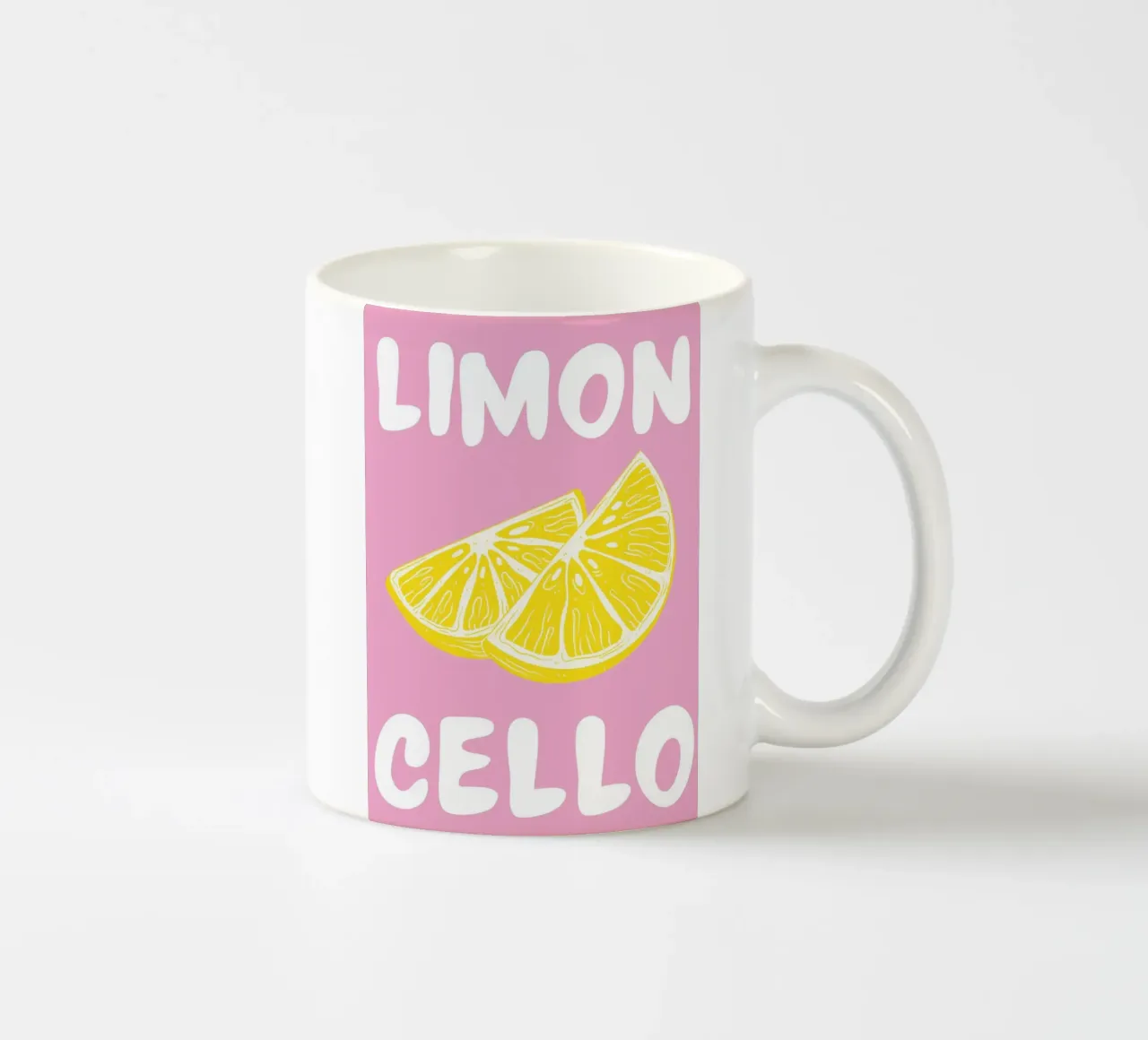 Stampa d'arte di una fetta di limone al limoncello, con colori audaci rosa e giallo tazza in ceramica da pdigitalprints