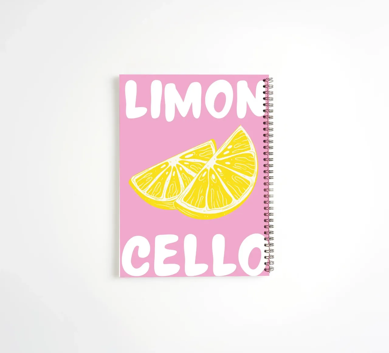 Limoncello Lemon Slice Art Print with Bold Pink and Yellow spiral notebook by pdigitalprints