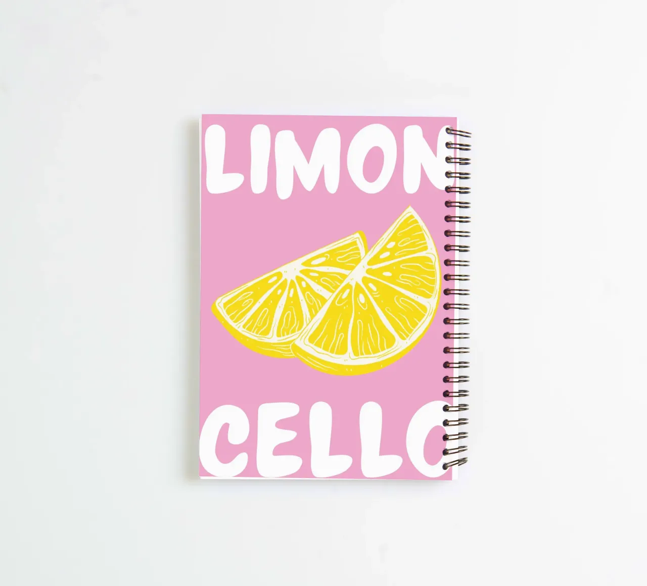 Limoncello Lemon Slice Art Print with Bold Pink and Yellow spiral notebook by pdigitalprints