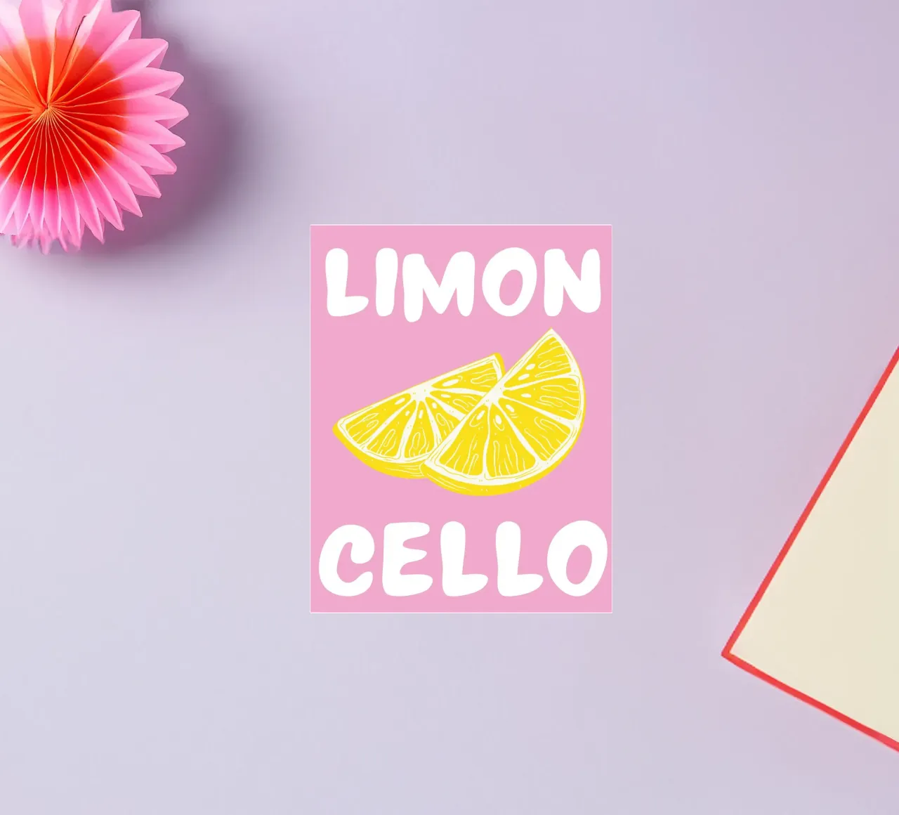 Limoncello Lemon Slice Art Print con rosa y amarillo intenso pegatina de pdigitalprints