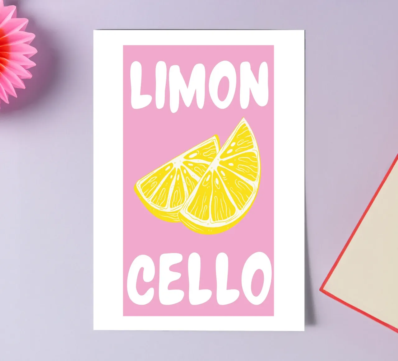 Limoncello Lemon Slice Art Print con rosa y amarillo intenso pack de pegatina de pdigitalprints