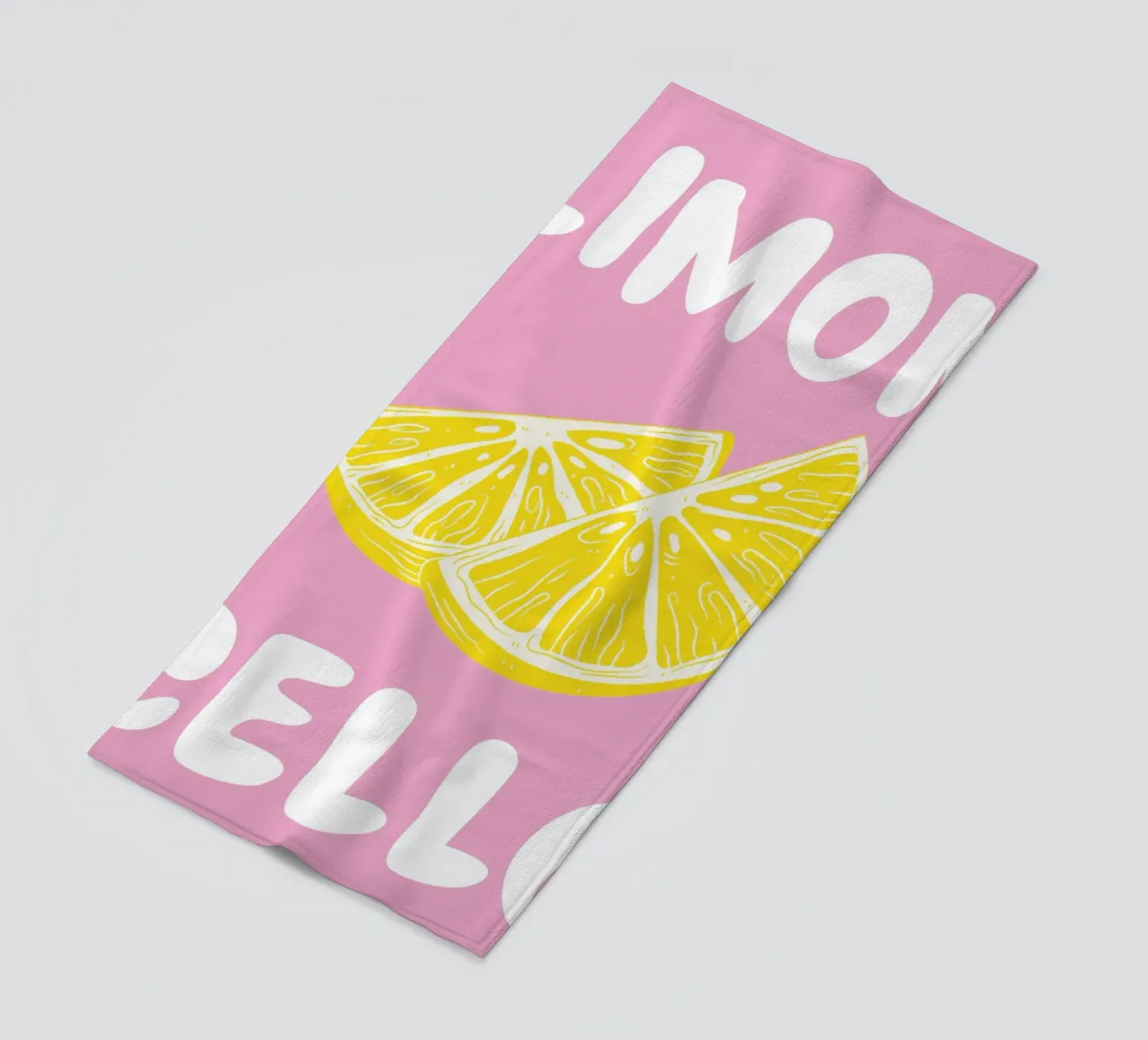 Stampa d'arte di una fetta di limone al limoncello, con colori audaci rosa e giallo telo mare da pdigitalprints