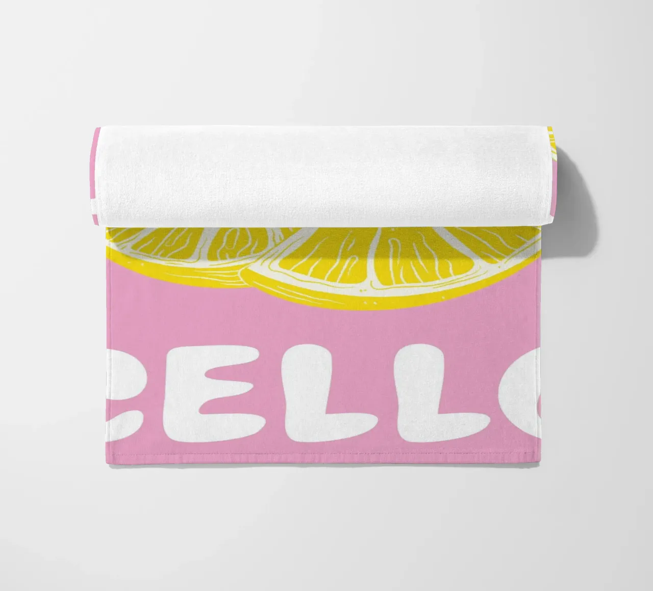 Stampa d'arte di una fetta di limone al limoncello, con colori audaci rosa e giallo telo mare da pdigitalprints
