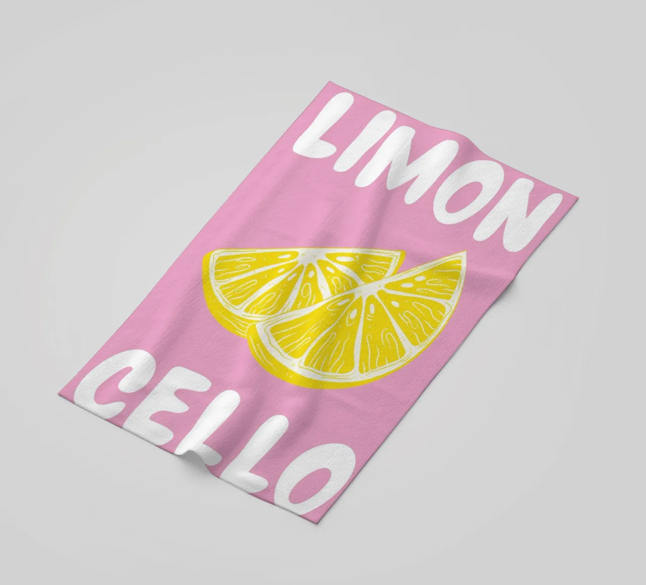 Stampa d'arte di una fetta di limone al limoncello, con colori audaci rosa e giallo telo mare da pdigitalprints