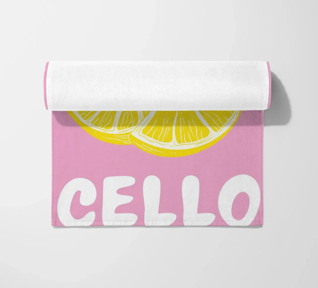 Stampa d'arte di una fetta di limone al limoncello, con colori audaci rosa e giallo telo mare da pdigitalprints