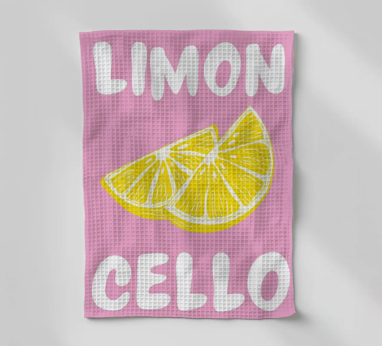 Stampa d'arte di una fetta di limone al limoncello, con colori audaci rosa e giallo canovaccio da cucina da pdigitalprints